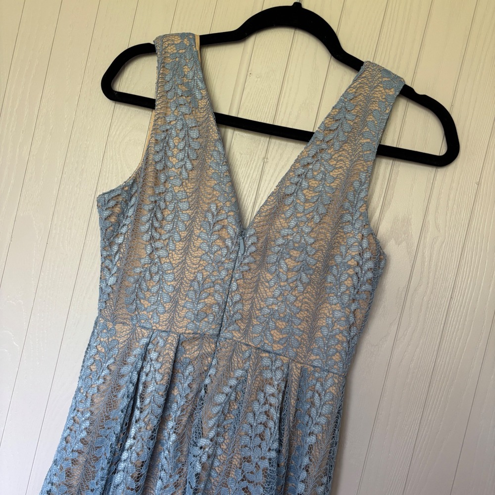 Lulu's Dusty Blue Sleeveless Lace Maxi Dress Eliana Lace V Neck Gown - Picture 7 of 15